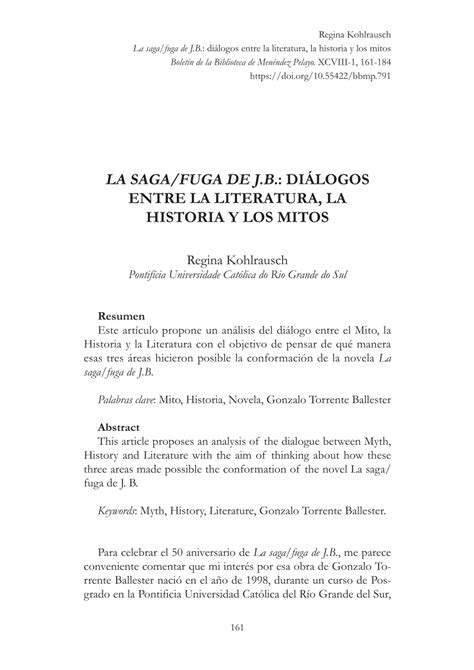 PDF La saga fuga de J B diálogos entre la literatura la historia y