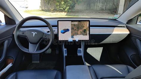 Tesla Model 3 Electric Car Interior with Large Touch Screen Computer ...