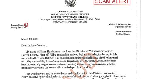 Bergen County Letter On Veterans Handouts Is A Fake Officials Warn