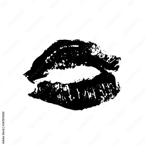 Black Lipstick Kiss On White Background Imprint Of The Lips Kiss Mark