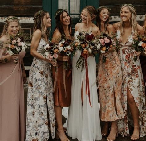 Bridesmaid Dresses Floral Print Matching Bridesmaids Dresses Bohemian