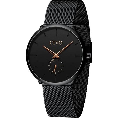 Montre Homme Noir Ultra Mince Montres Hommes Acier Inoxydable Très