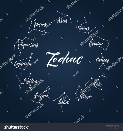 Constellations Zodiac Names Calligraphy Vector Isolated Stock Vector ...