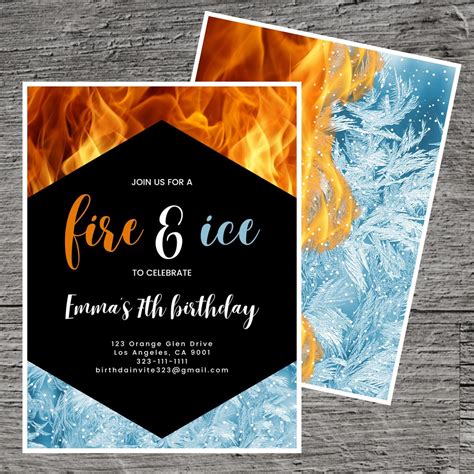 Fire and Ice Theme Birthday Party Invitation Template, Hot Cold Flame Heat Freeze Icy Frost ...