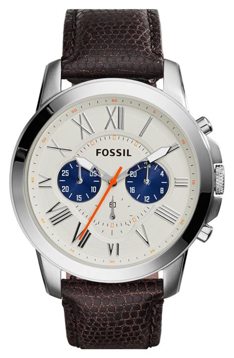 Fossil Grant Round Chronograph Leather Strap Watch 44mm Rugged Watches Fossil Watches For