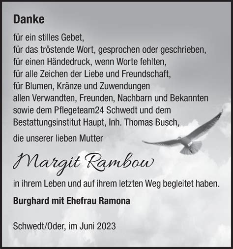 Traueranzeigen Von Margit Rambow M Rkische Onlinezeitung Trauerportal