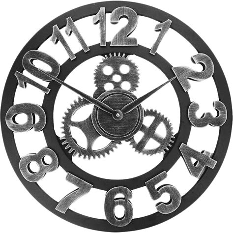 Hiborth 40cm Retro Wooden Wall Clocks Gear Industrial Style Home Decorative Wall