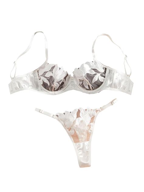 Skyauks Lingerie For Women Teddy Lingerie Women S Pieces Floral Embroidery Mesh Underwire