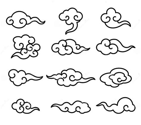 Collection Of Chinese Cloud Pattern Set Line Art Style Chinese Cloud