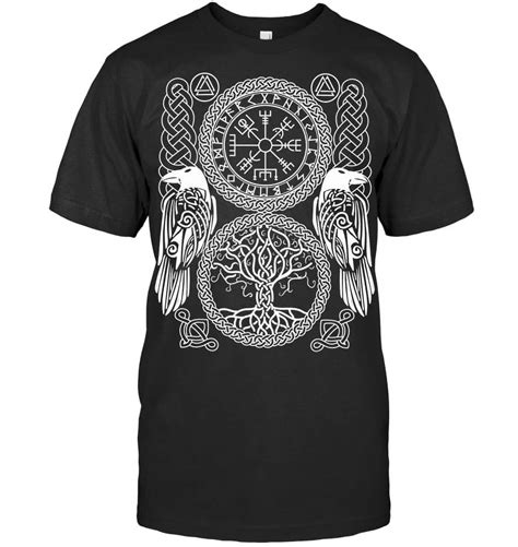 Vegvisir Viking Compass Raven Odins World Ash Tree Nordic Viking T