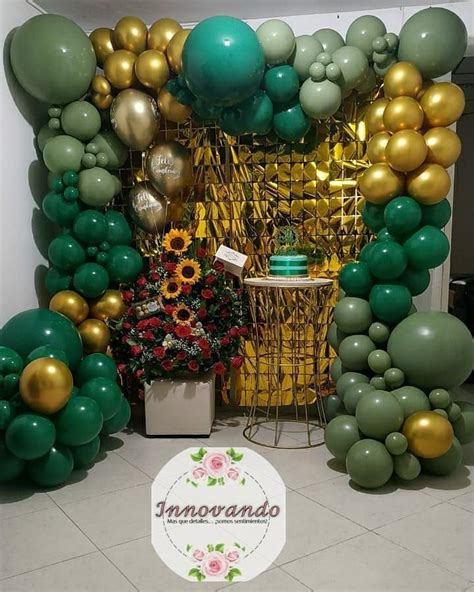 Arco De Globos Verde Dorado Decoraciones De Fiesta Verde