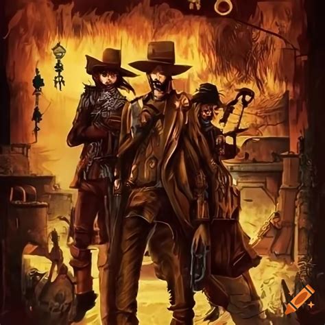 Poster Of An American Anime Steampunk Wild West Outlaw Gang On Craiyon