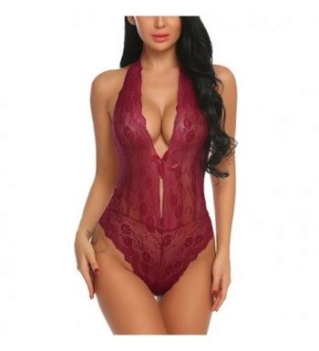 Women One Piece Lingerie Lace Teddy V Neck Bodysuits Halter Babydoll