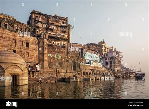 Varanasi Uttar Pradesh India A View From River Ganges Of Old