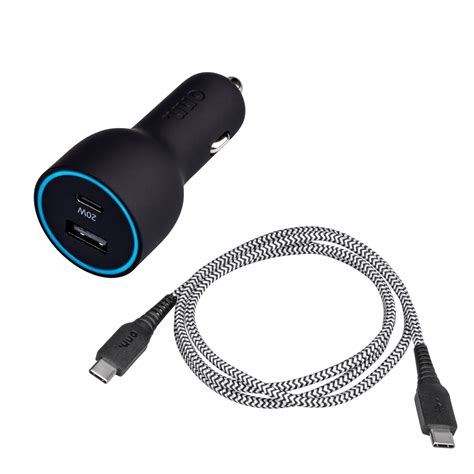 Onn 32w Dual Port Car Charging Kit With Usb C Charging Cable 20w Usb C Port Fast Charger With