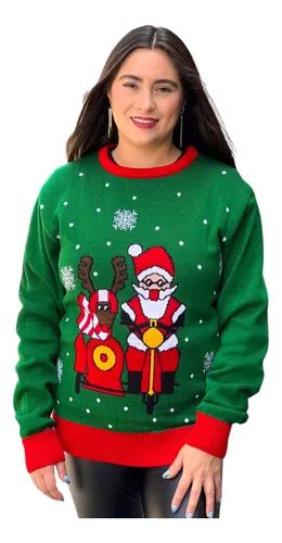 Sueter Navideño Ugly Sweater C Santa Y Reno En Moto Adult Meses