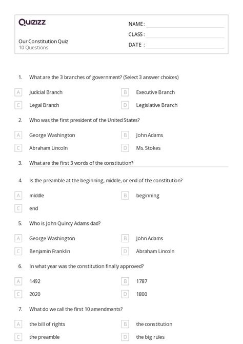 50 The Constitution Amendments Worksheets For Grade 3 On Quizizz