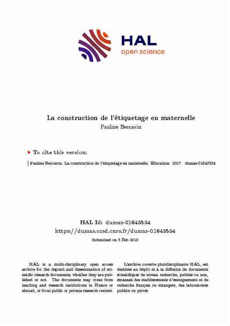 La Construction De L Tiquetage En Maternelle Pdf