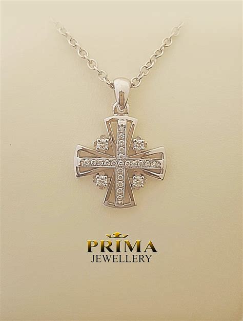 Jerusalem Cross Pendant Necklace In White Gold And Diamonds Etsy