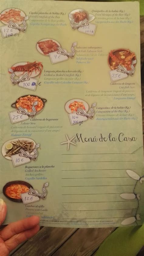 Menu at Casa Ramos restaurant, Tabarca, Partida de Tabarca Isla