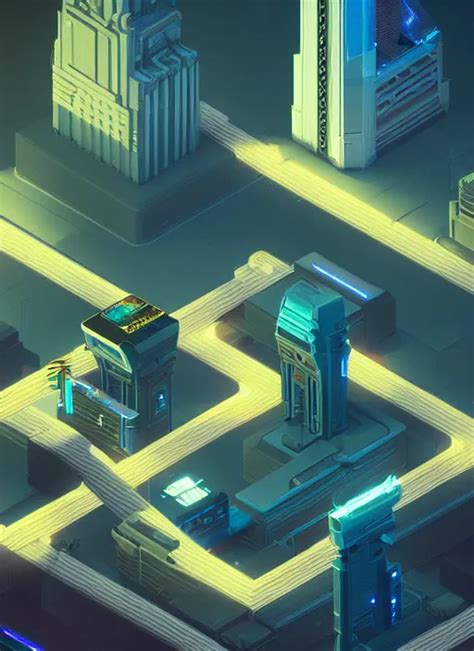 A Low Poly Isometric Render Of A Cyberpunk Night City Stable Diffusion