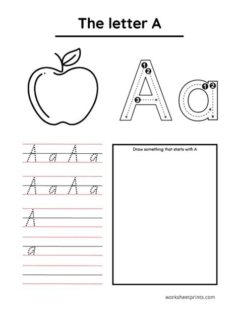 Alphabet Letter A Apple Standard Block Manuscript Handwriting Practice Bda