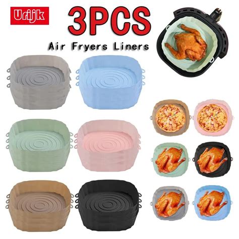 3pcs Silicone Air Fryers Oven Baking Tray Pizza Fried Chicken Airfryer Silicone Basket Reusable