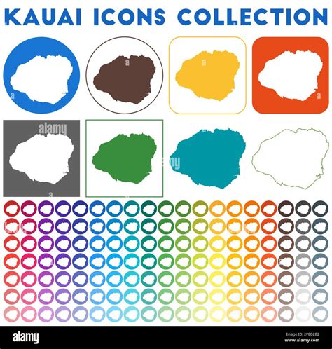 Kauai Icons Collection Bright Colourful Trendy Map Icons Modern Kauai