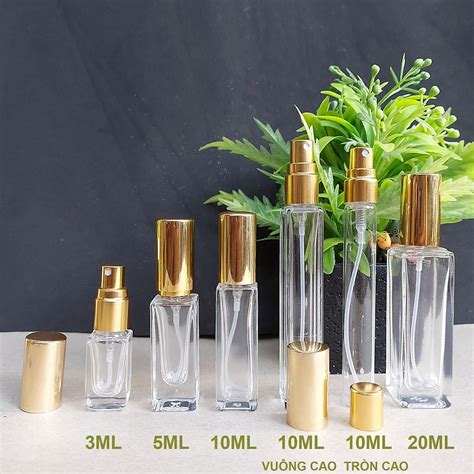 Chai Lọ thủy tinh chiết nước hoa vuông nắp vàng 3ml 5ml 10ml 20ml