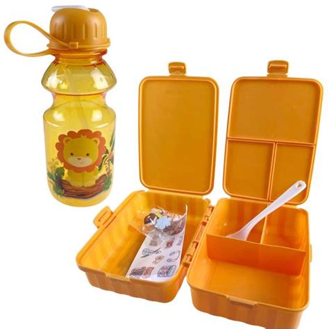 Kit Garrafa Pote Duplo Divis Ria Infantil Lanche Escolar Marmita