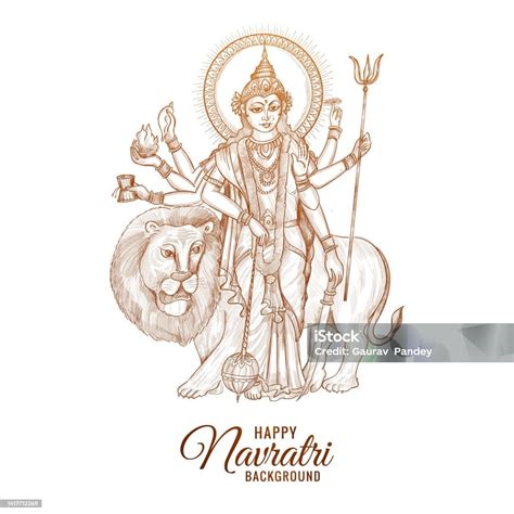 Beautiful Happy Navratri Hand Draw Maa Durga Sketch Design Stock ...