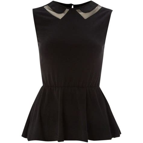 AX Paris Mesh Collar Peplum Top Casual Peplum Tops Black Peplum