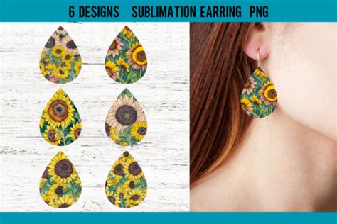 Earring Sunflower Sublimation Designs Graphic By Babydell Art