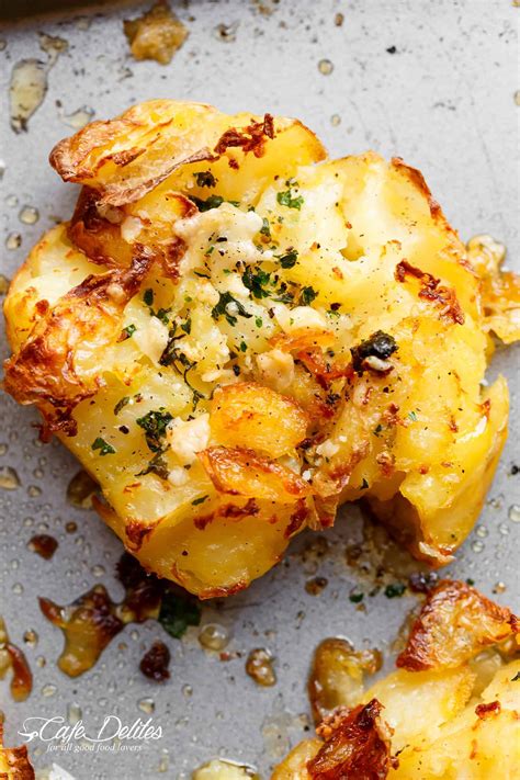 Crispy Garlic Butter Parmesan Smashed Potatoes Cafe Delites