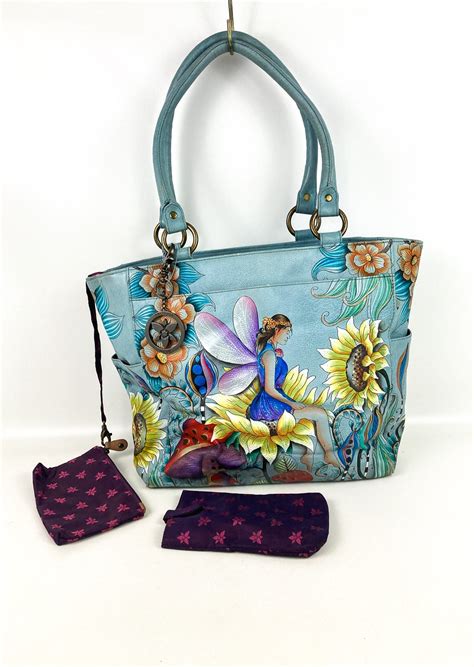 Anuschka Hand Painted Leather Hand Bag Purse Magical Garden Fairy W