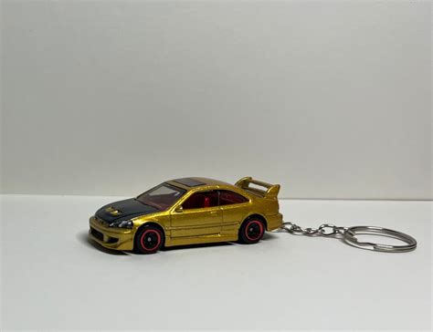 Hot Wheels Honda Civic Si Gold Keychain Etsy