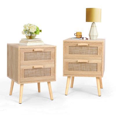 Bay Isle Home Spurlin Rattan Nightstand With 2 Storage Drawers