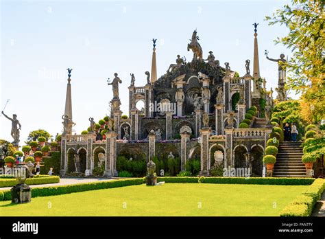 ISOLA BELLA, ITALY - MAY 3, 3016: Gardens of the Palace Borromeo on the Isola Bella. Borromeo is ...