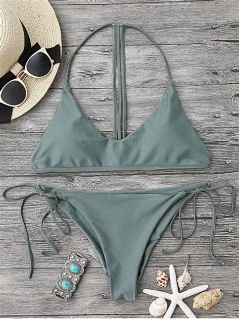 13 OFF 2021 T Back Soft Pad String Bikini Set In ARMY GREEN ZAFUL