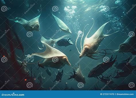 Vampire Squid Fish Underwater Lush Nature By Generative AI Stock