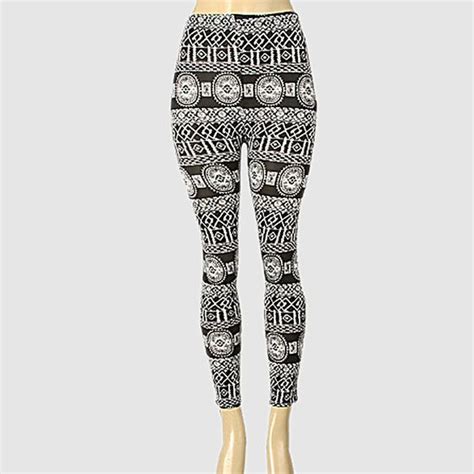 Boho Hippie Aztec Black And White Patterned Leggings S M Patterned