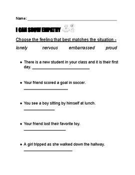 SEL Empathy Worksheet by MakinLifeEasier4U | TPT