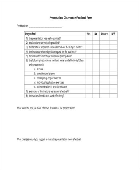 Free 22 Presentation Feedback Forms In Pdf Excel Ms Word