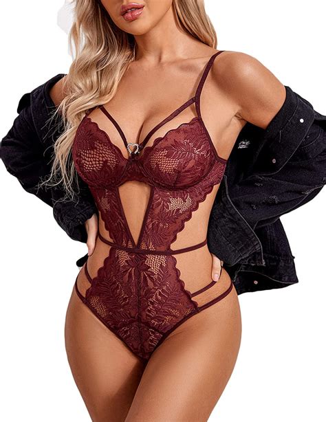 Avidlove Teddy Lingerie For Women Deep V Lingerie Bodysuit Sexy Lace