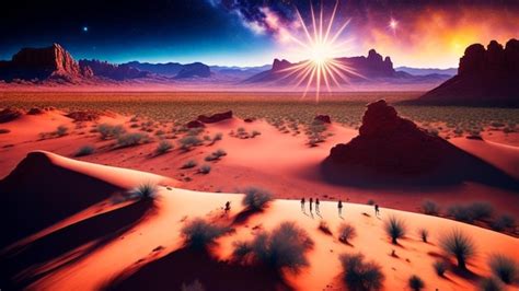 Premium AI Image | A desert scene with a sunset and a desert scene.