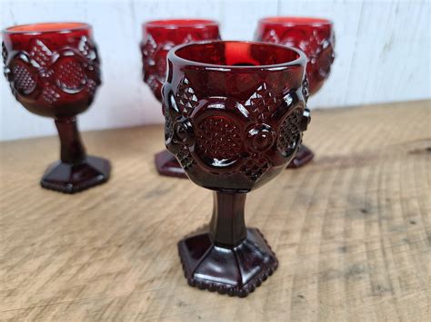 Vintage Set Of 4 Avon Ruby Red Glass Goblets 45 High Etsy