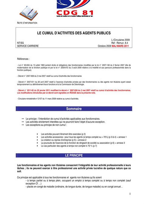 PDF LE CUMUL DACTIVITES DES AGENTS PUBLICS o Bénéficier dun