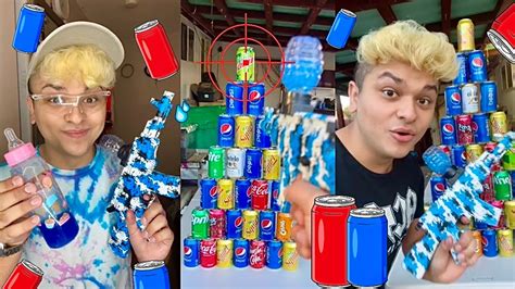 Shooting Soda Can Pyramid With Gel Ball Blaster YouTube