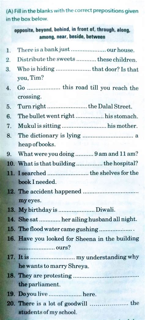 Prepositions English Assignment Teachmint