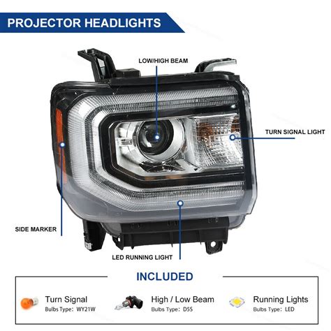 Fit For Gmc Sierra Hid W Led Drl Projector Headlight